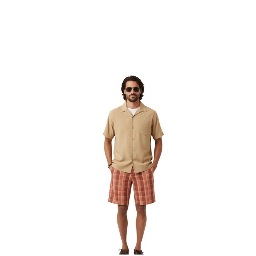 Tommy Bahama Shorts Mens Size 38 Blue Plaid Cotton Silk Casual Flat Front Chino